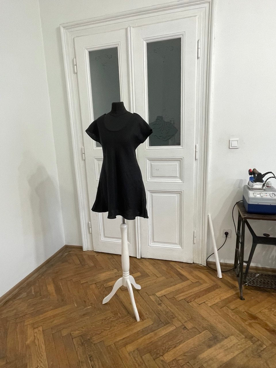 Mini Black Linen Summer Dress