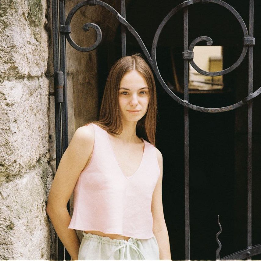 Bubblegum Linen Crop Top