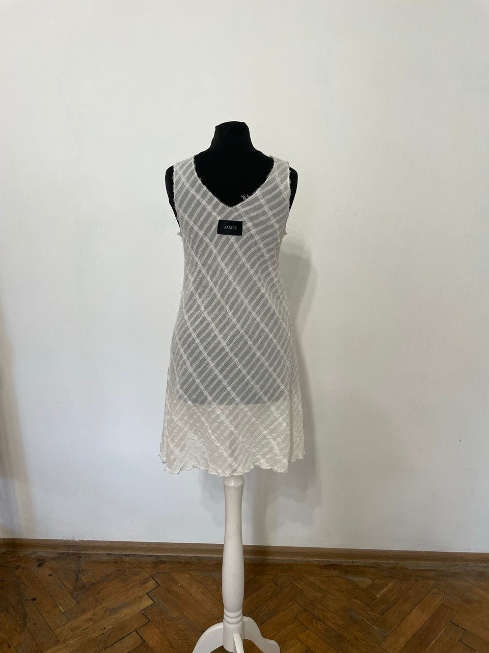 Cream Sheer Cotton Frayed Neck Dress