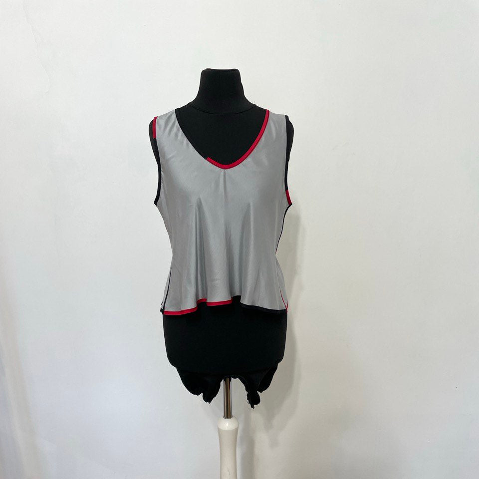 Silver Red and Black Bias Cut Top