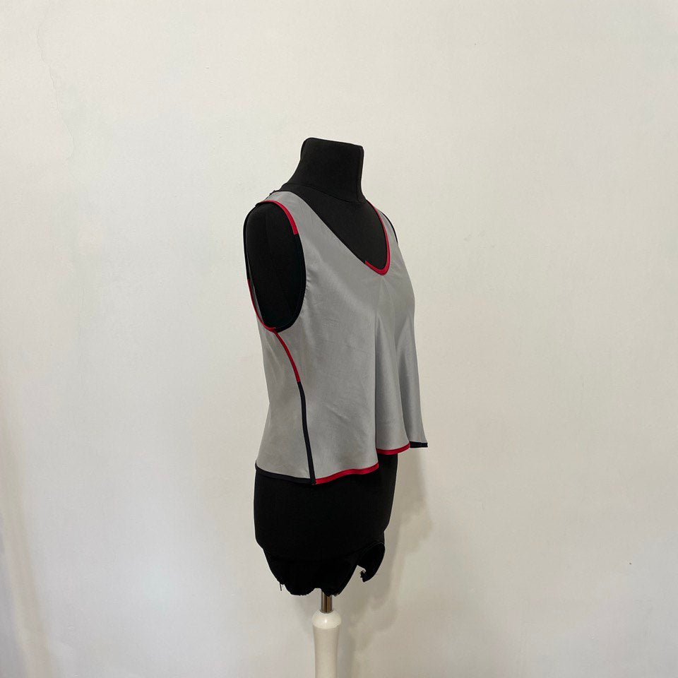 Silver Red and Black Bias Cut Top
