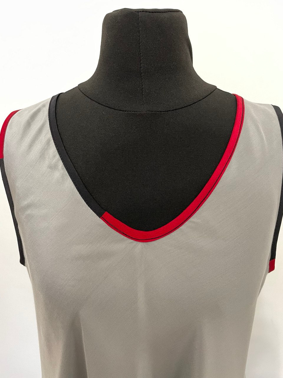 Silver Red and Black Bias Cut Top