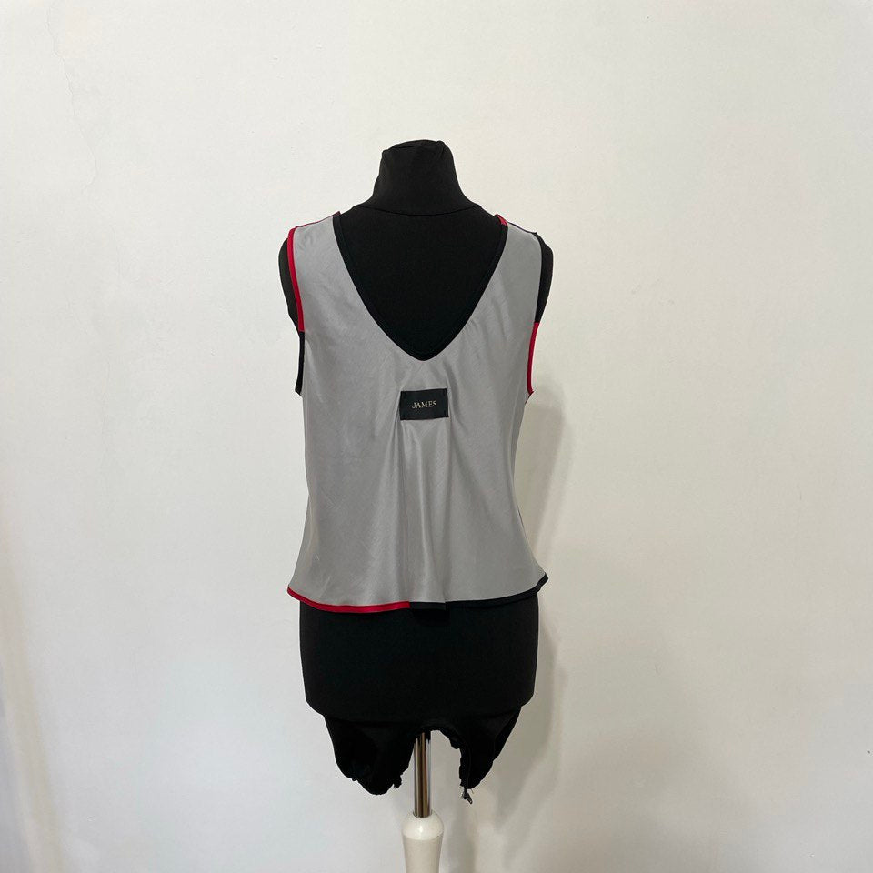 Silver Red and Black Bias Cut Top