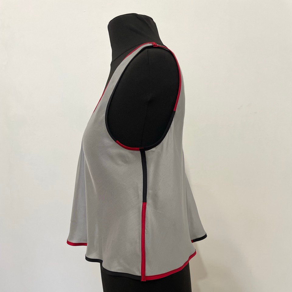 Silver Red and Black Bias Cut Top