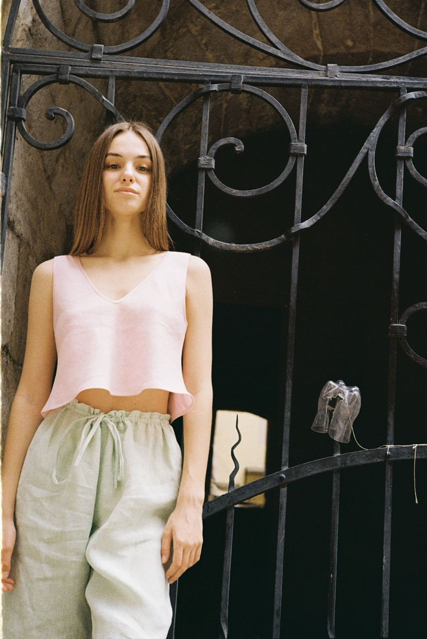 Bubblegum Linen Crop Top