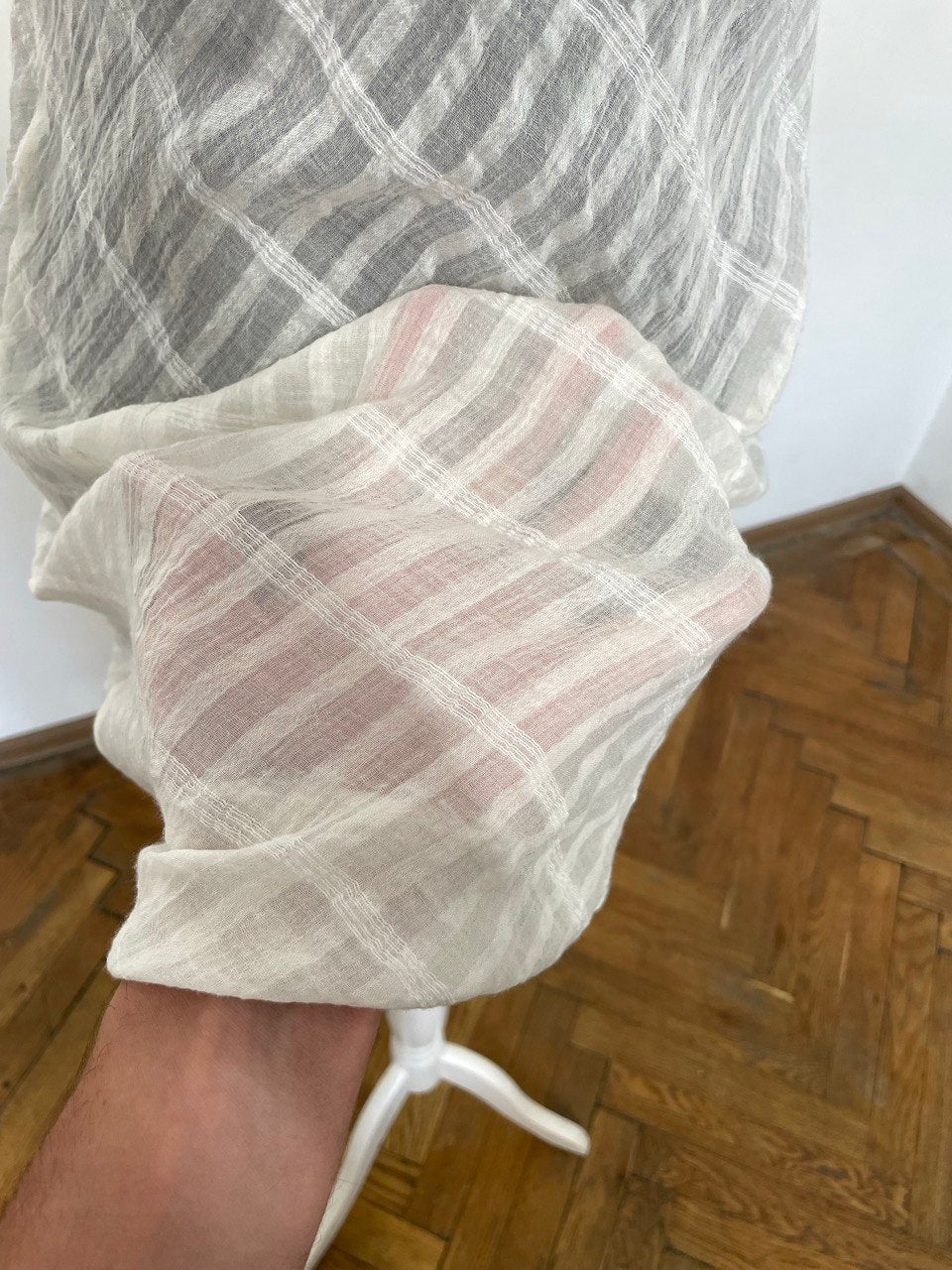 Cream Sheer Cotton Frayed Neck Dress