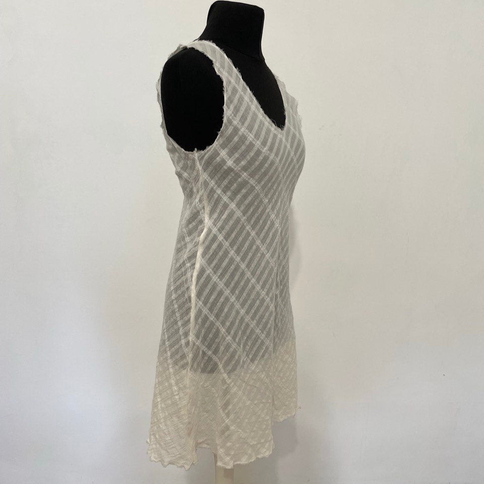 Cream Sheer Cotton Frayed Neck Dress