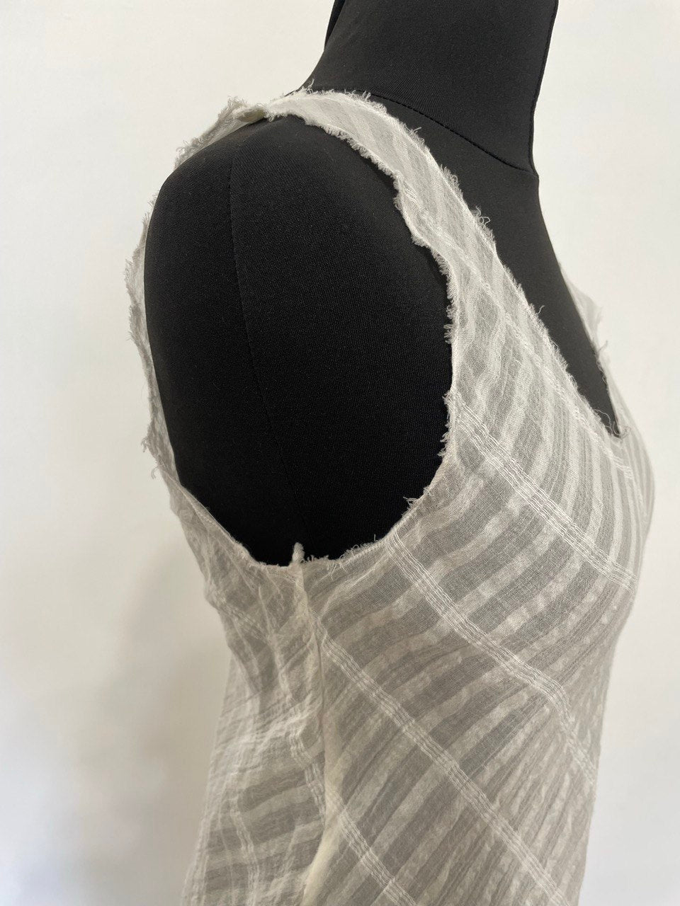 Cream Sheer Cotton Frayed Neck Dress