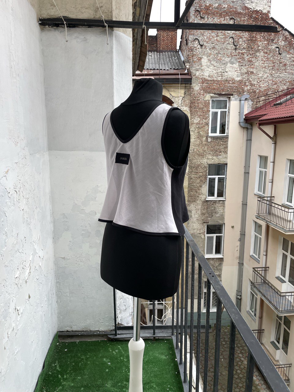 Half / Half Pink and Black Multi Fabric Top