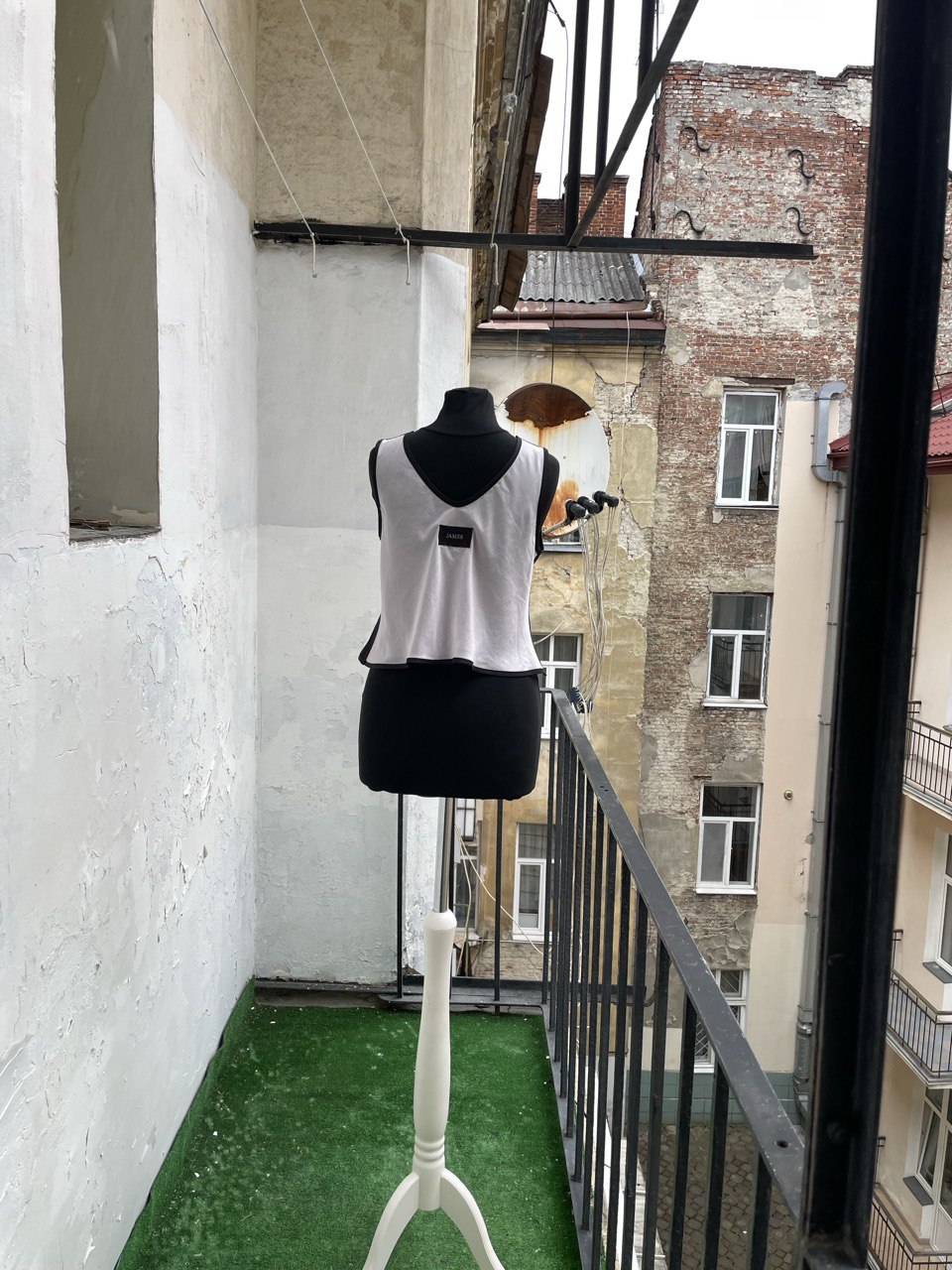 Half / Half Pink and Black Multi Fabric Top