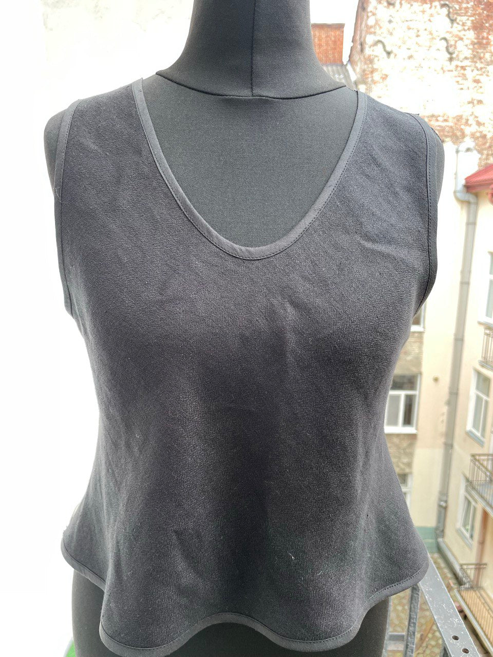 Half / Half Pink and Black Multi Fabric Top