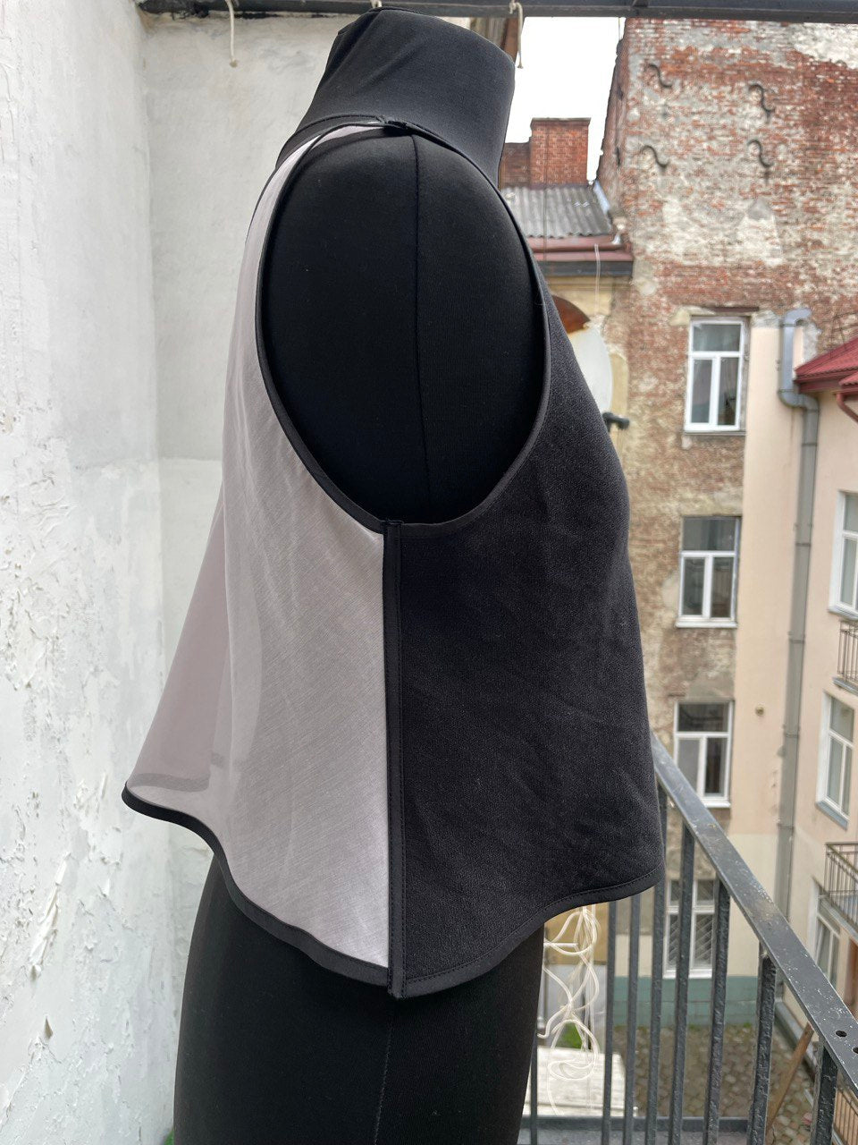 Half / Half Pink and Black Multi Fabric Top