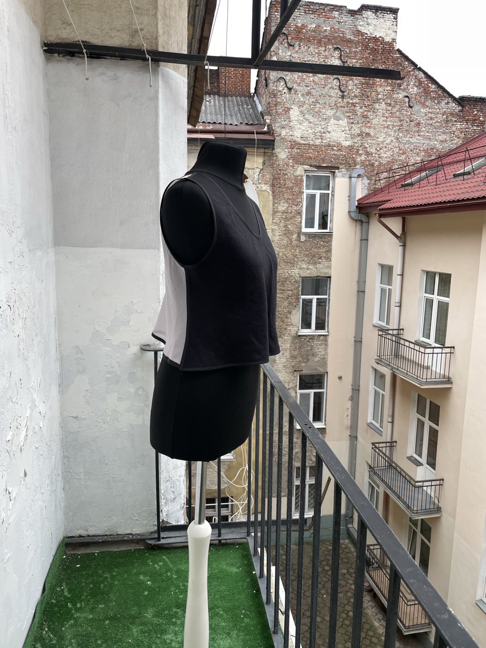 Half / Half Pink and Black Multi Fabric Top