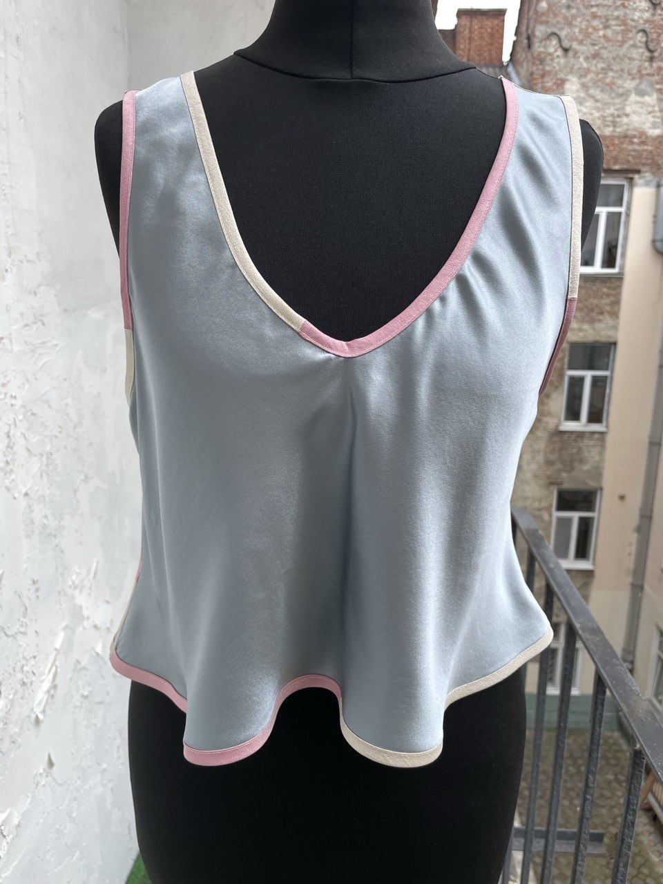 V Neck Moonlight Blue Silk Top