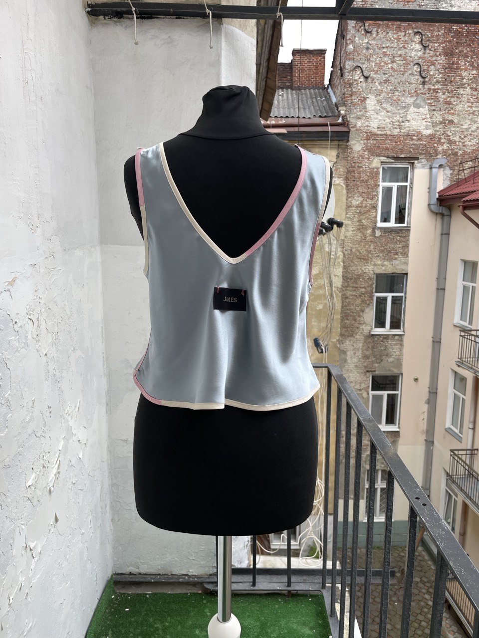 V Neck Moonlight Blue Silk Top