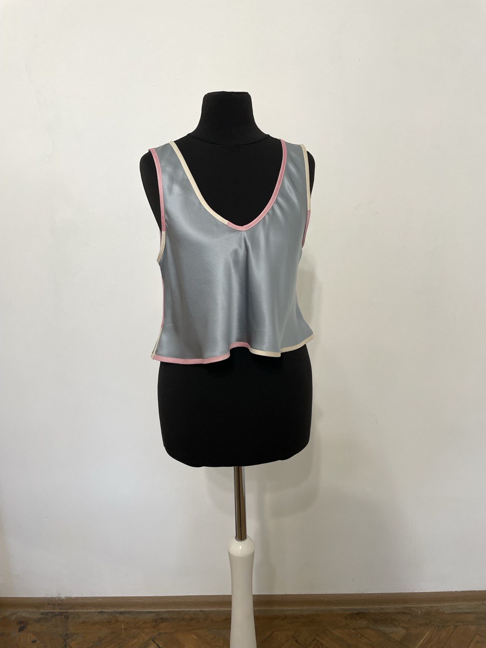 V Neck Moonlight Blue Silk Top