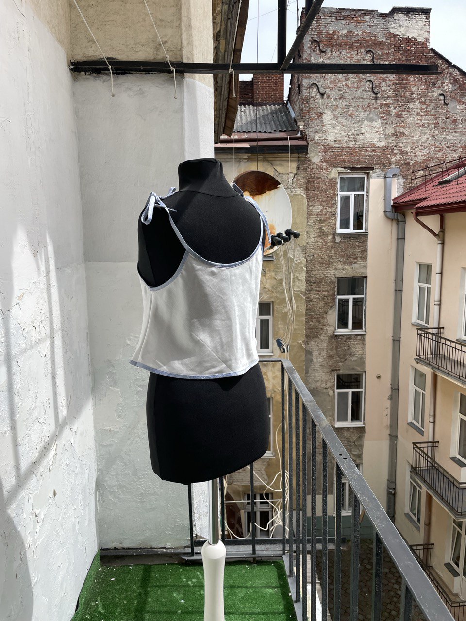 Snow White and Blue Silk Rouleau Top