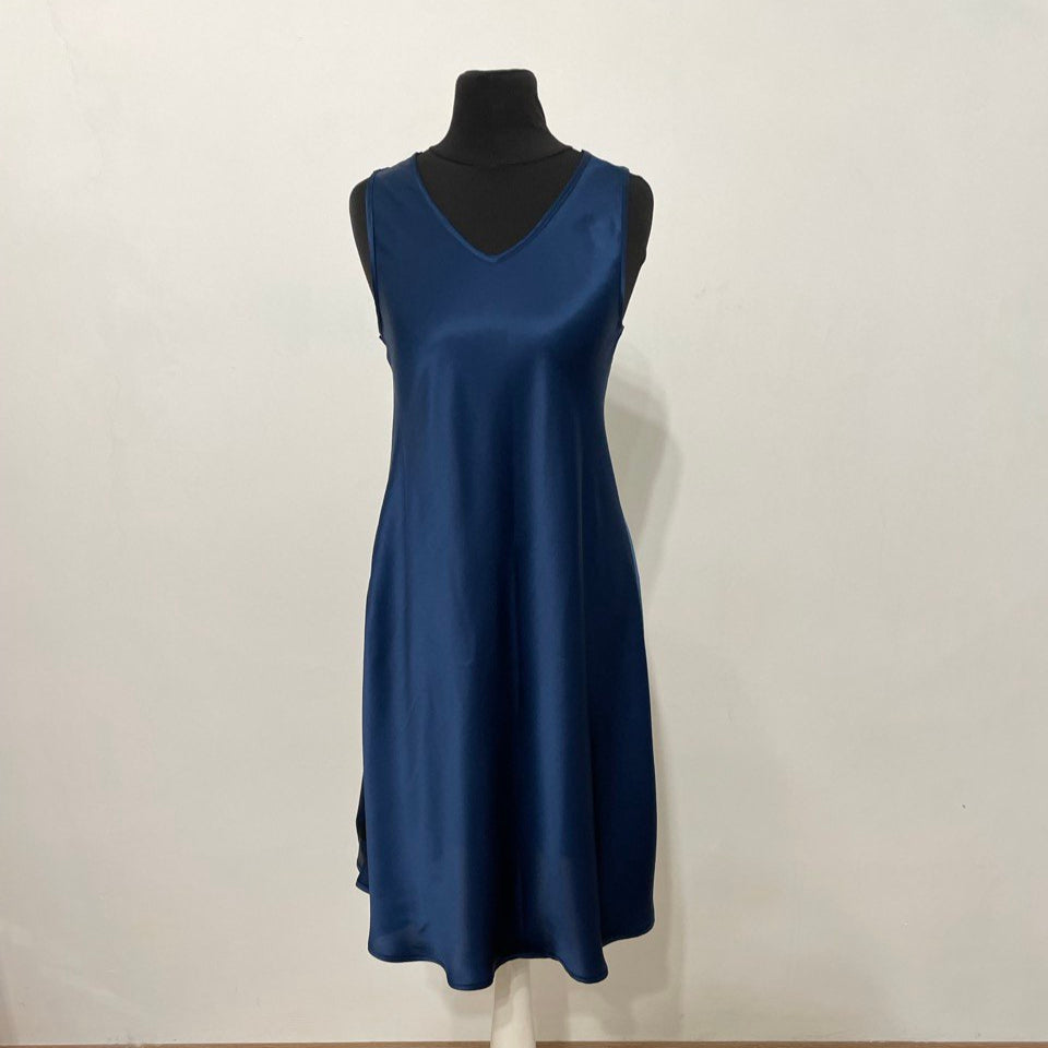 Blue Midi Silk Satin Evening Dress