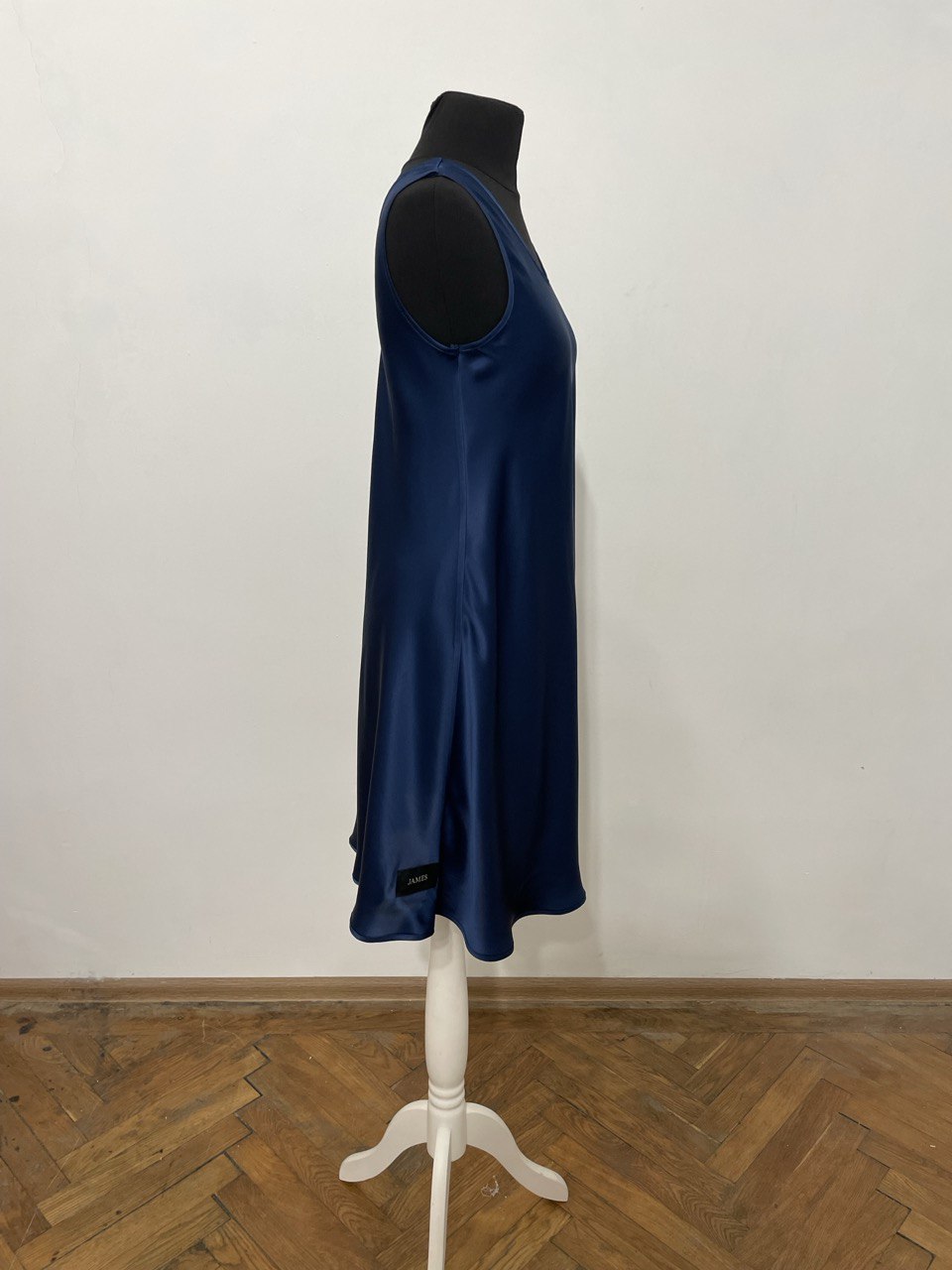 Blue Midi Silk Satin Evening Dress