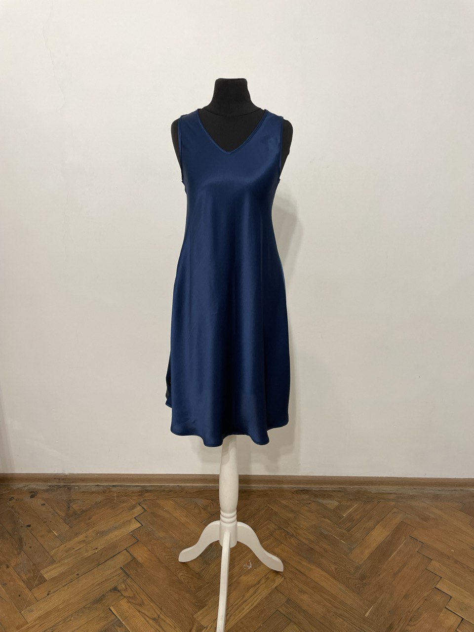 Blue Midi Silk Satin Evening Dress