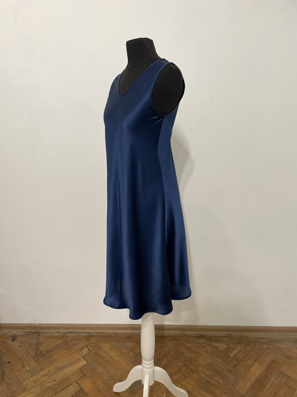 Blue Midi Silk Satin Evening Dress