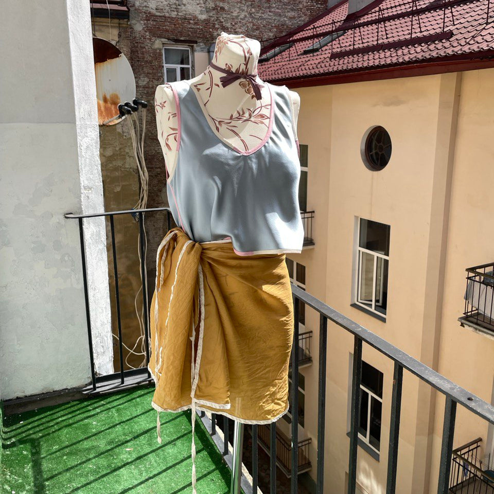 Gold Silk Mini Wrap Skirt