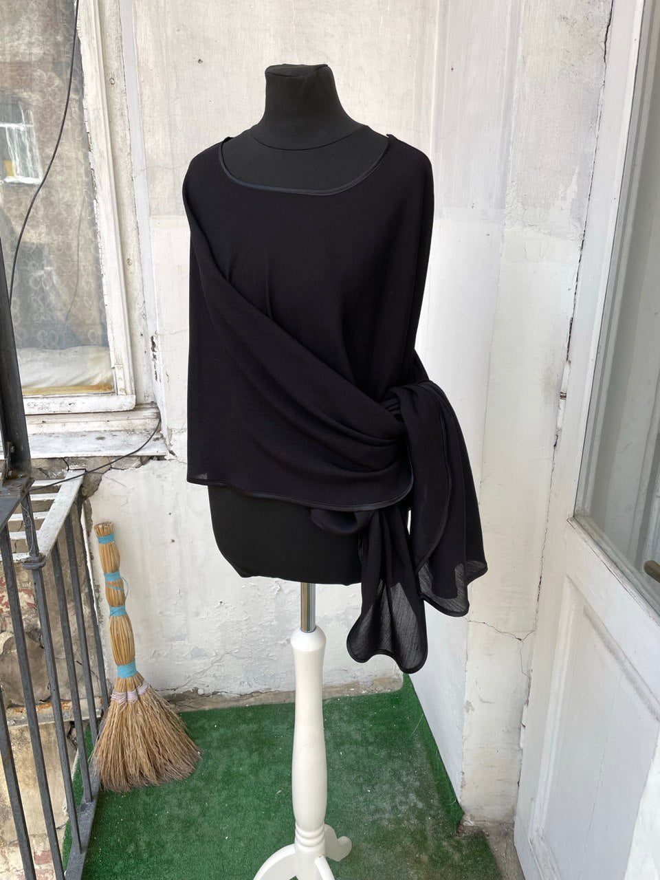 Black Silk and Wool Cape